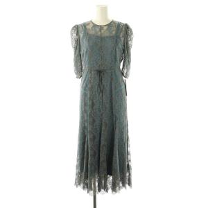 パイピングレースドレス 総レース ワンピース インナー付き 0 青 グレー /MI OS SH