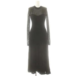 シアーコンビフレアニットワンピース ロング F ブラック /DF OS SH