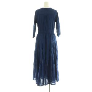 Velnica 七分袖ワンピース ロング ストライプ ジャガード インド製 ネイビー /MY OS