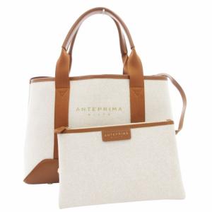 ミスト MISTO ハンドバッグ トート ポーチ付 キャンバス レザー 茶 ブラウン 白 ホワイト /GV