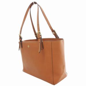 TORY BURCH トートバッグ ロゴ プレート レザー 茶 ブラウン /HO AA