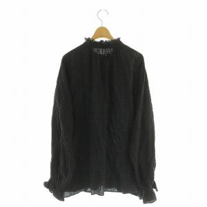 JOURNAL STANDARD LUXE 24AW シャーリングチェック フリルパフブラウス 長袖 バンドカラー グレー /MY OS
