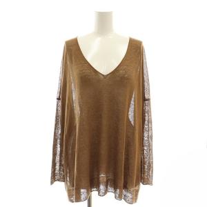 CARIB Vネックプルオーバー ニット カットソー 長袖 麻 リネン 茶 ブラウン 17080500447010