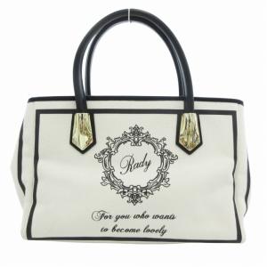 ハンドバッグ ロゴ プリント キャンバス 白 ホワイト /HO