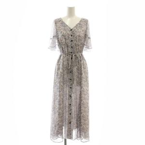 フレアスリーブワンピース ロング ウエストリボン 1 S 紫 パープル マルチカラー 21264570