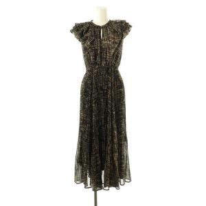 幾何プリントフリルプリーツワンピース インナー付き 1 黒 ベージュ /MI OS