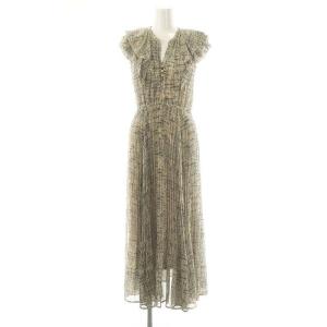 幾何プリントフリルプリーツワンピース インナー付き 2 ベージュ 黒 /MI OS