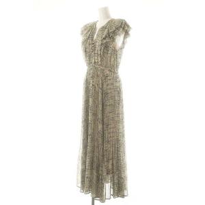 COCO DEAL 幾何プリントフリルプリーツワンピース インナー付き 2 ベージュ 黒 /MI OS