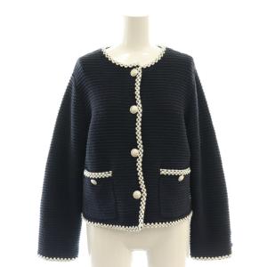 story ストーリー 23SS ツイードニットジャケット ノーカラー 2 M 紺 ネイビー 白 ホワイト