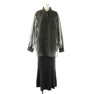 シアーシャツsetニットワンピース ノースリーブ ロング ブラウス 長袖 前開き 2 チャコールグレー