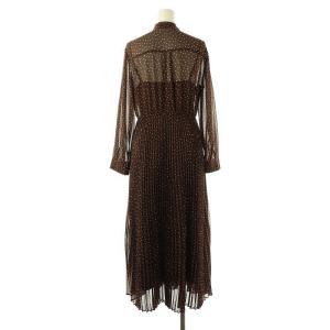 SNIDEL ボウタイドットシアーワンピース 長袖 ロング プリーツ 水玉柄 0 茶 ベージュ ブラウン /NR OS