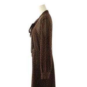 SNIDEL ボウタイドットシアーワンピース 長袖 ロング プリーツ 水玉柄 0 茶 ベージュ ブラウン /NR OS