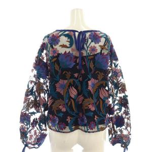 GRACE CONTINENTAL フラワー刺繍トップ ブラウス 長袖 シアー シースルー 36 紺 ネイビー /AT OS