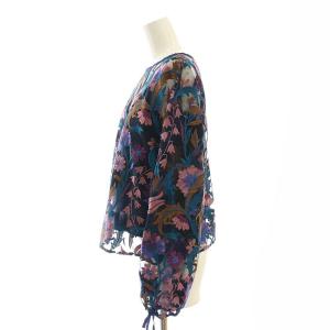 GRACE CONTINENTAL フラワー刺繍トップ ブラウス 長袖 シアー シースルー 36 紺 ネイビー /AT OS