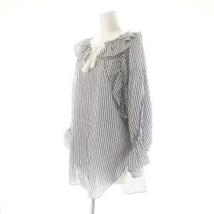 Diagram GRACE CONTINENTAL フリル切替カフタンブラウス 長袖 ストライプ 36 ネイビー オフホワイト /DO OS