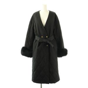 ファー付キルトコート 中綿 ダブル ロング 36 ブラック /HK OS