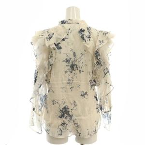 SNIDEL 25SS シアーフリルブラウス 長袖 ボタニカル柄 F アイボリー チャコール /ES OS