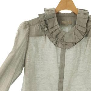 MARGARET HOWELL DOUBLE RUFFLE SHIRT ラッフルカラーフリルシャツ ブラウス 長袖 2 グレー /DO