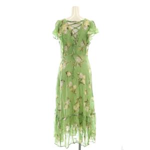 SNIDEL フリルロングワンピース マキシ ロング ノースリーブ 0 緑 グリーン アイボリー /AT OS