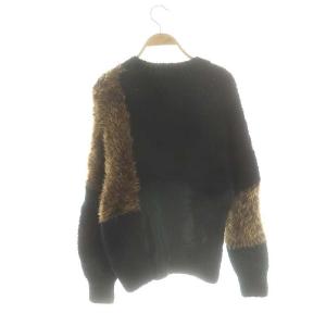 zucca ウール フェイクファー 切替 ニット セーター 長袖 M 紺 ネイビー 緑 グリーン /AT OS