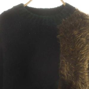 zucca ウール フェイクファー 切替 ニット セーター 長袖 M 紺 ネイビー 緑 グリーン /AT OS