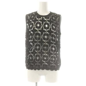 24SS カギ針ニットトップス カットソー ノースリーブ ブラック /DO OS