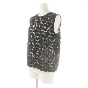 Spick&Span 24SS カギ針ニットトップス カットソー ノースリーブ ブラック /DO OS