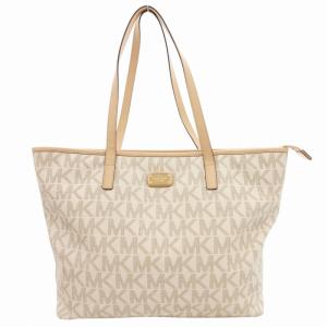 ハンドバッグ トート 肩掛け MK柄 ロゴプレート PVC 白 ホワイト /GV