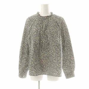 フリル襟コットンギャザーブラウス 長袖 ボタニカル柄 2 アイボリー 黒 赤 /ES OS