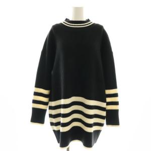 24AW ボーダービッグニット セーター チュニック丈 38 黒 ブラック 白 ホワイト /AT OS