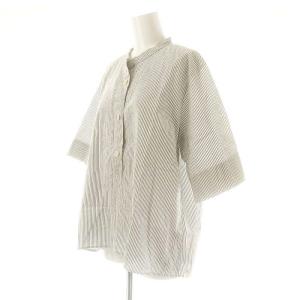 MHL. COTTON LINEN STRIP 7分袖 ブラウス シャツ 2 グレー ホワイト /ES OS