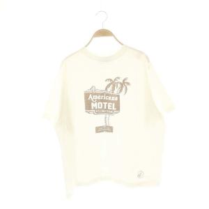 MOTEL16ラフィー丸胴天竺Tシャツ カットソー 半袖 プリント オフホワイト ブラウン /ES OS
