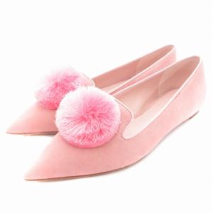 パンプス フラットシューズ スエード ファー 8 ピンク /UD