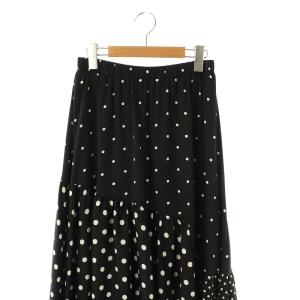 BEARDSLEY ドットパッチワークロングスカート フレア F ブラック /DF OS