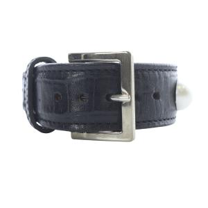 シングルパールレザーブレスレット バングル 黒 ブラック /SR15