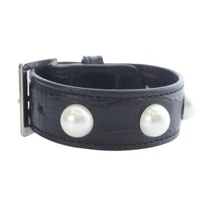 JOHN LAWRENCE SULLIVAN シングルパールレザーブレスレット バングル 黒 ブラック /SR15