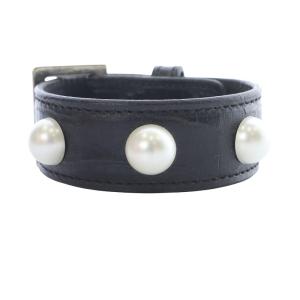 JOHN LAWRENCE SULLIVAN シングルパールレザーブレスレット バングル 黒 ブラック /SR15