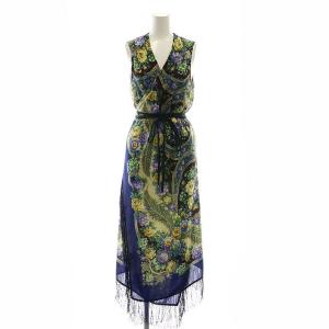 Printed Wrap Scarf Dress フリンジスカーフデザインワンピース フラワー ロング