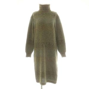 タートルネック ニットワンピース アルパカ モヘヤ混 緑 マルチカラー /CX OS