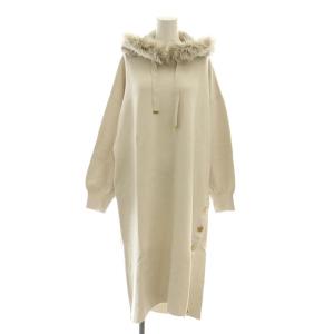 ファーフードニットワンピース 長袖 ロング 36 グレージュ /NR OS