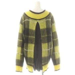 Diagram GRACE CONTINENTAL チェックシャギーニット セーター 長袖 Vネック アンゴラ混 36 イエロー 黒 白 /ES OS