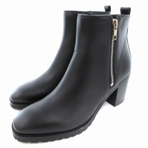 美品 ショートブーツ サイドジップ チャンキーヒール 24?p 黒 ブラック WD67360 /AE