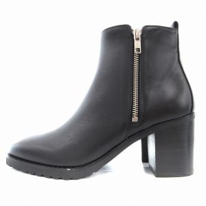 DIANA 美品 ショートブーツ サイドジップ チャンキーヒール 24?p 黒 ブラック WD67360 /AE