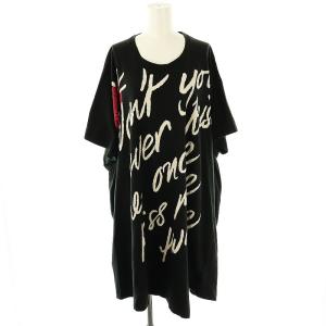 プリントカットソー チュニック 半袖 2 ブラック /DF OS