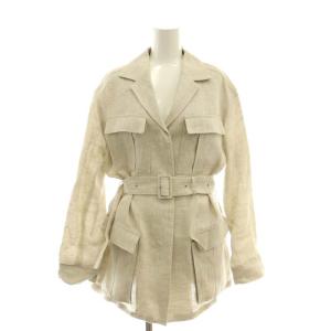 リネンサファリジャケット テーラード ヘリンボーン F ベージュ /AT OS