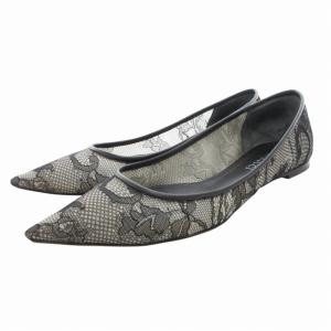 パンプス フラットシューズ ポインテッドトゥ レース 37.5 24.5cm 黒 ブラック /HO