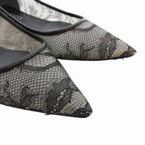 NINA RICCI パンプス フラットシューズ ポインテッドトゥ レース 37.5 24.5cm 黒 ブラック /HO