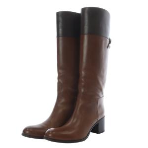 クロスストラップバックジップロングブーツ ハイヒール レザー バイカラー ブラウン ダークブラウン SR2063