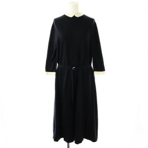 23AW Cleric Collar Knit ワンピース 七分袖 ロング ニット 38 濃紺 /NR