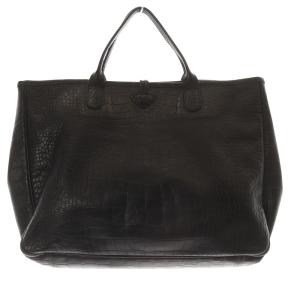 Longchamp クロコ型押し レザー トートバッグ ハンドバッグ 黒 ブラック /SR34
